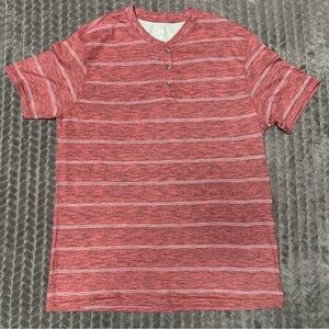 Lee Henley Shirt Mens XL Salmon Heather Black White Short Sleeve Striped